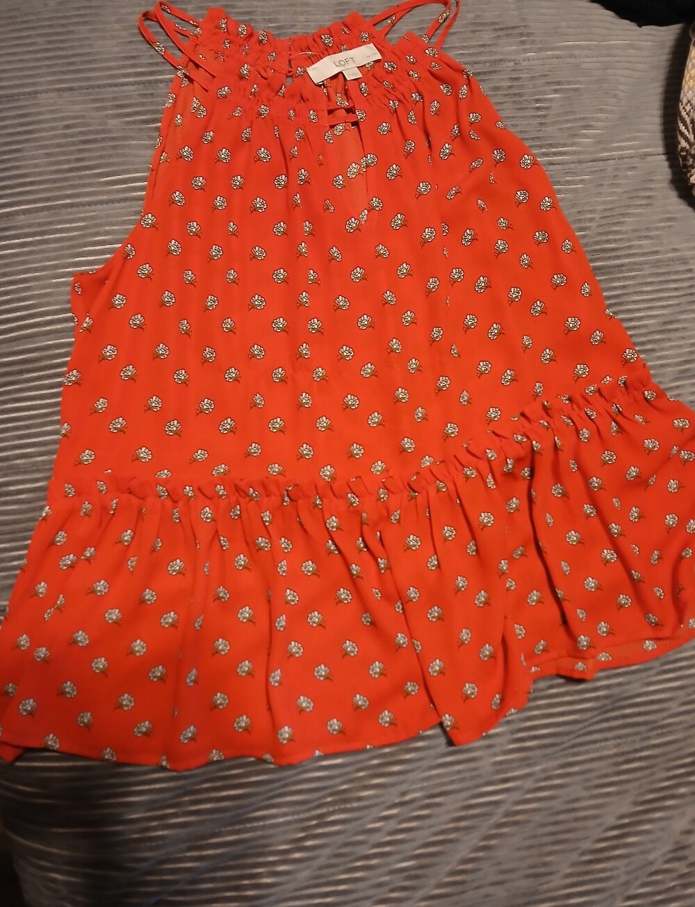 LOFT Coral Red Floral Ruffle-Hem Camisole